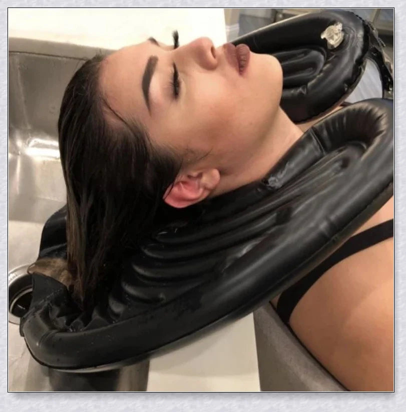 Inflatable Anti Splash Portable Shampoo Tray for easy and mess-free hair washing at home or in a salon setting