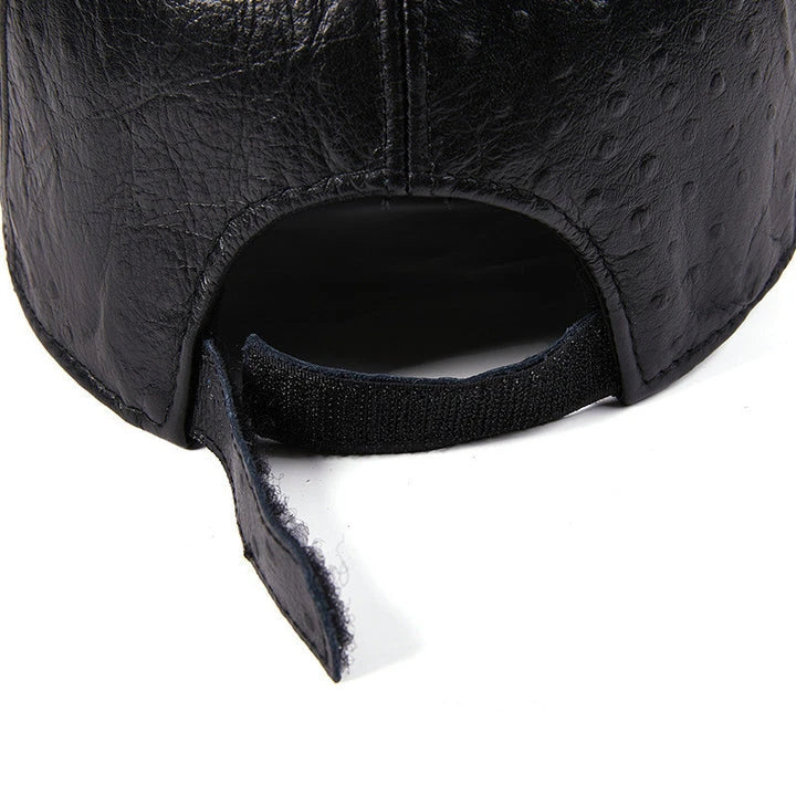 Men's Warm Ostrich Pattern Cowhide Baseball Hat with Adjustable Size and Premium Leather Construction