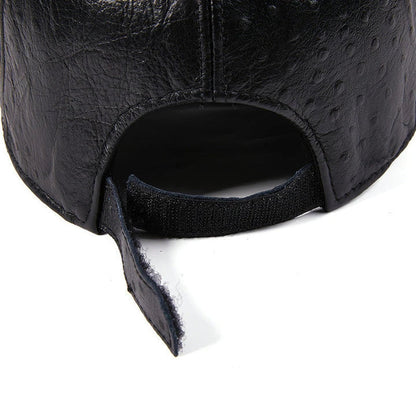 Men's Warm Ostrich Pattern Cowhide Baseball Hat with Adjustable Size and Premium Leather Construction