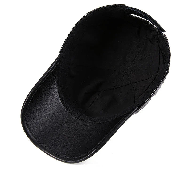 Men's Warm Ostrich Pattern Cowhide Baseball Hat with Adjustable Size and Premium Leather Construction