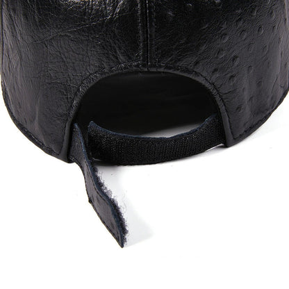Men's Warm Ostrich Pattern Cowhide Baseball Hat with Adjustable Size and Premium Leather Construction