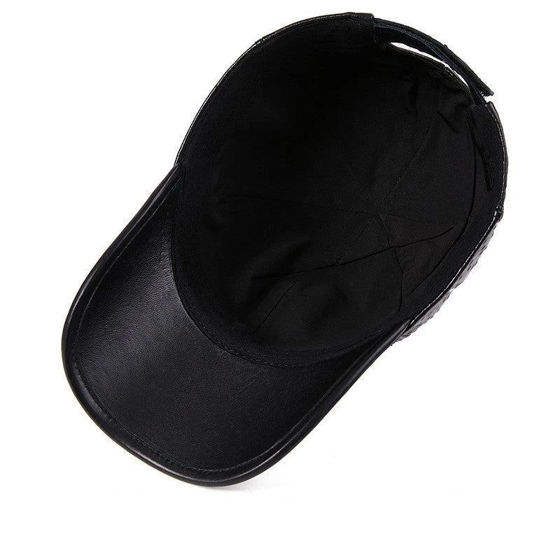 Men's Warm Ostrich Pattern Cowhide Baseball Hat with Adjustable Size and Premium Leather Construction