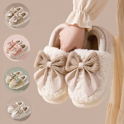 Big Bow-Knot Fluffy Slippers in various colors with a plush, cloud-like interior and non-slip soles for comfortable, stylish wear