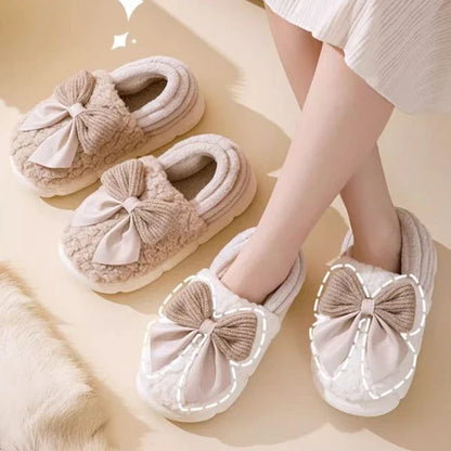 Big Bow-Knot Fluffy Slippers in various colors with a plush, cloud-like interior and non-slip soles for comfortable, stylish wear