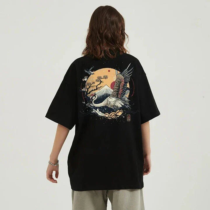 Hhomeenjoy Harajuku Crane Graphic Unisex T-Shirt