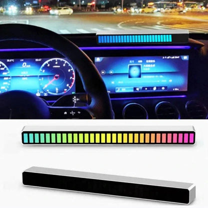 Voice-activated RGB ambient light that syncs with music and has adjustable brightness and speed settings