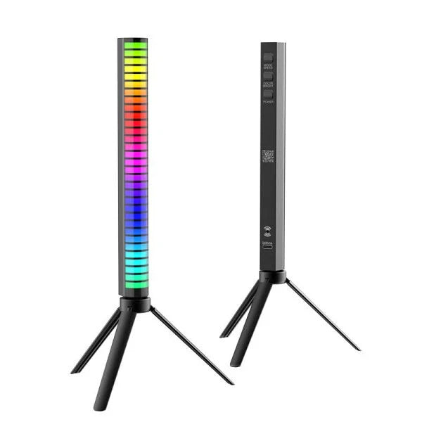Voice-activated RGB ambient light that syncs with music and has adjustable brightness and speed settings