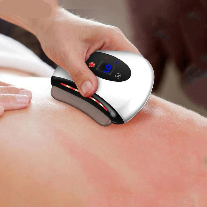 Trendha Electric Gua Sha Massager with adjustable vibration levels, heated massage, and red light therapy for facial sculpting and muscle relaxation