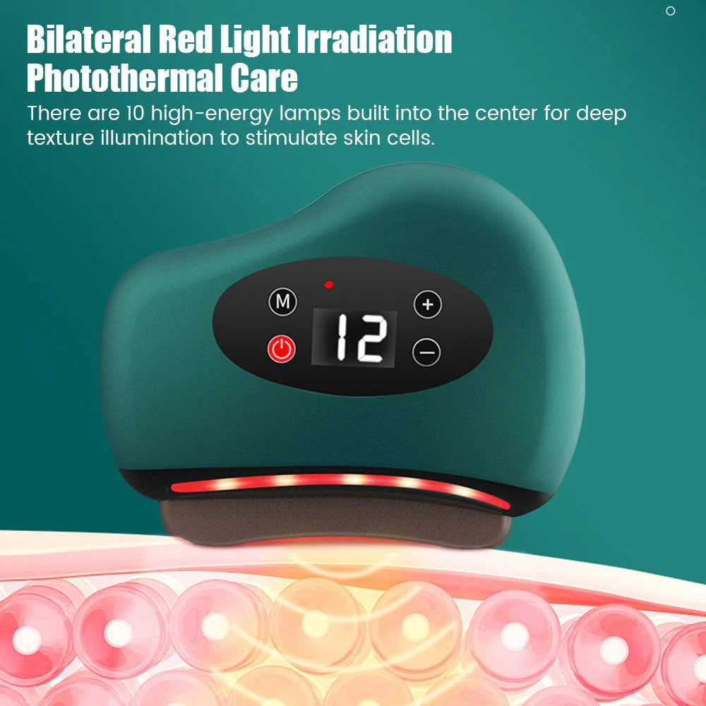 Trendha Electric Gua Sha Massager with adjustable vibration levels, heated massage, and red light therapy for facial sculpting and muscle relaxation