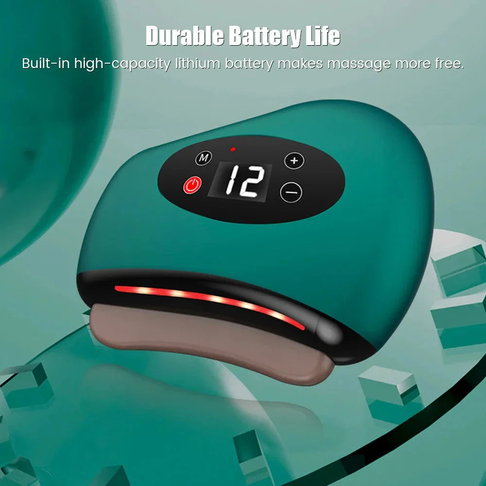 Trendha Electric Gua Sha Massager with adjustable vibration levels, heated massage, and red light therapy for facial sculpting and muscle relaxation