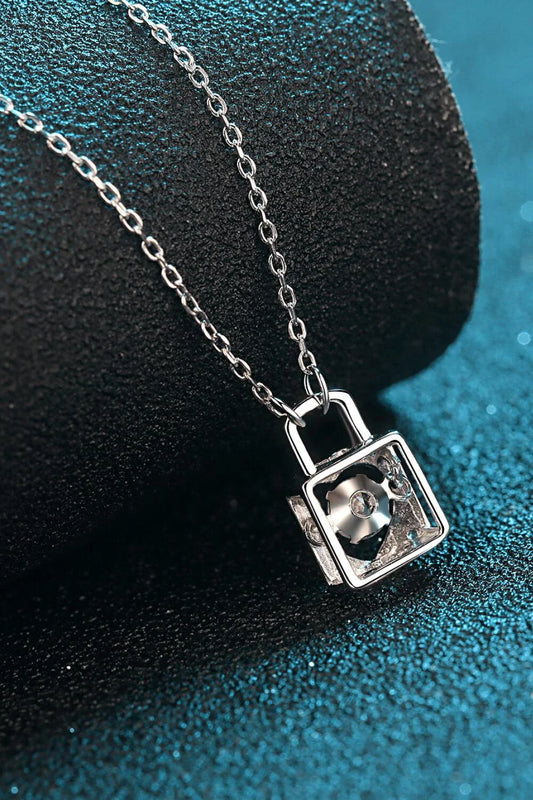 Moissanite Lock Pendant Necklace with a sleek, modern design and a sparkling moissanite stone