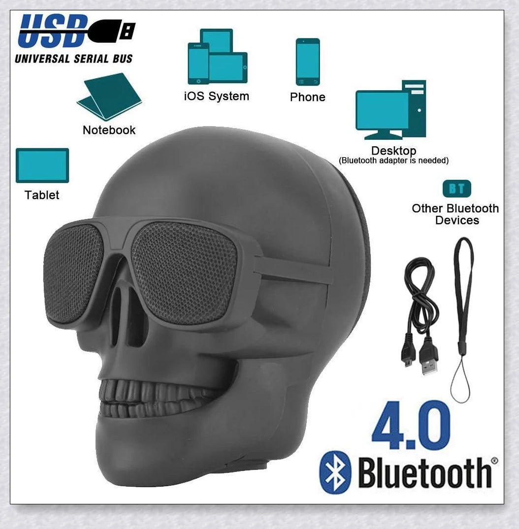 Skull Wireless Bluetooth Speaker with high-definition sound, compact and portable design, and long-lasting battery life