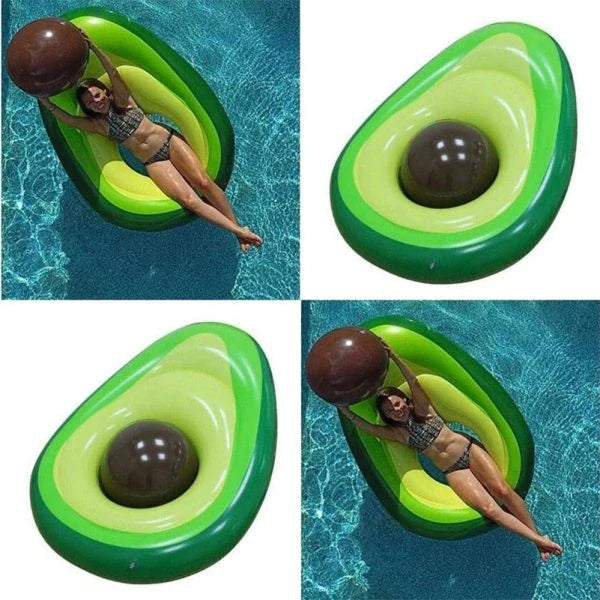 Avocado-shaped inflatable swimming ring pool float made with premium vinyl materials for comfortable summer relaxation