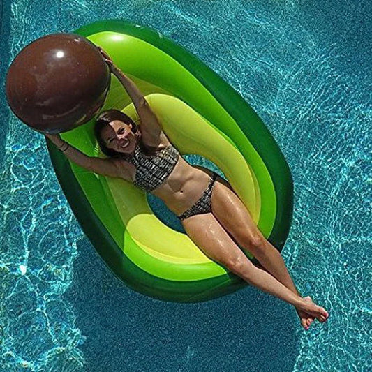 Avocado-shaped inflatable swimming ring pool float made with premium vinyl materials for comfortable summer relaxation