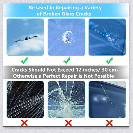 A windshield repair kit with resin-based fluid for fixing cracks and chips in car windows, mirrors, and glass surfaces.