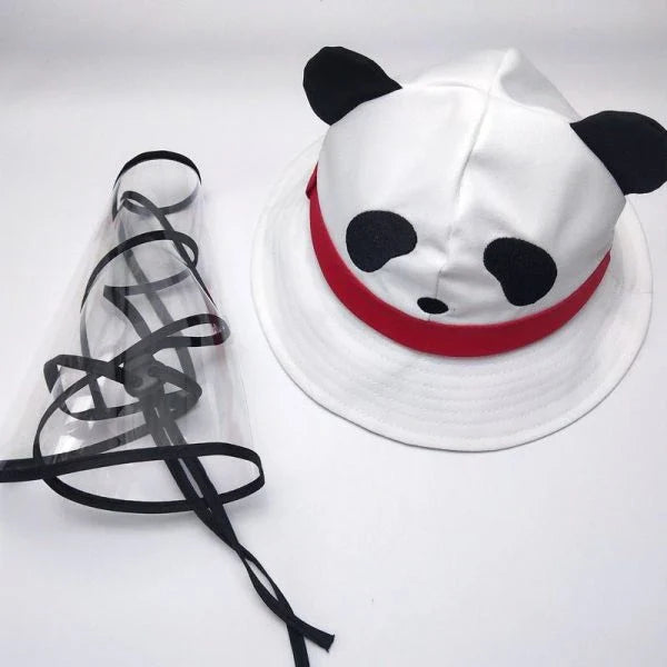 A cotton fisherman-style hat with a removable design and a cute cartoon pattern, providing rain and sun protection for babies aged 1-3 years.