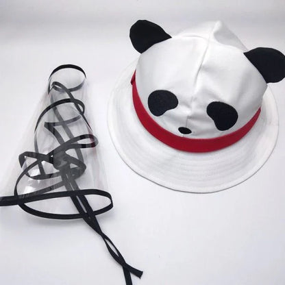 A cotton fisherman-style hat with a removable design and a cute cartoon pattern, providing rain and sun protection for babies aged 1-3 years.