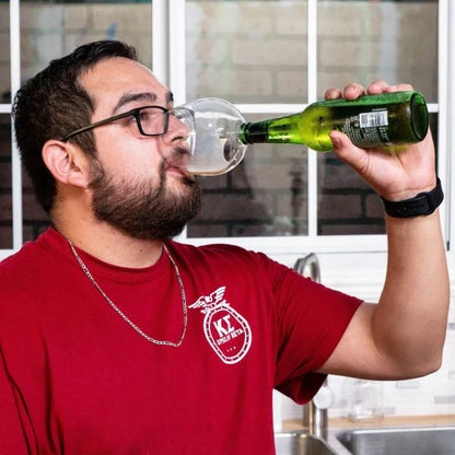 The Wine Glass Topper, a unique and elegant accessory that transforms any wine bottle into a personal wine glass, allowing for gentle aeration and enhanced flavor.