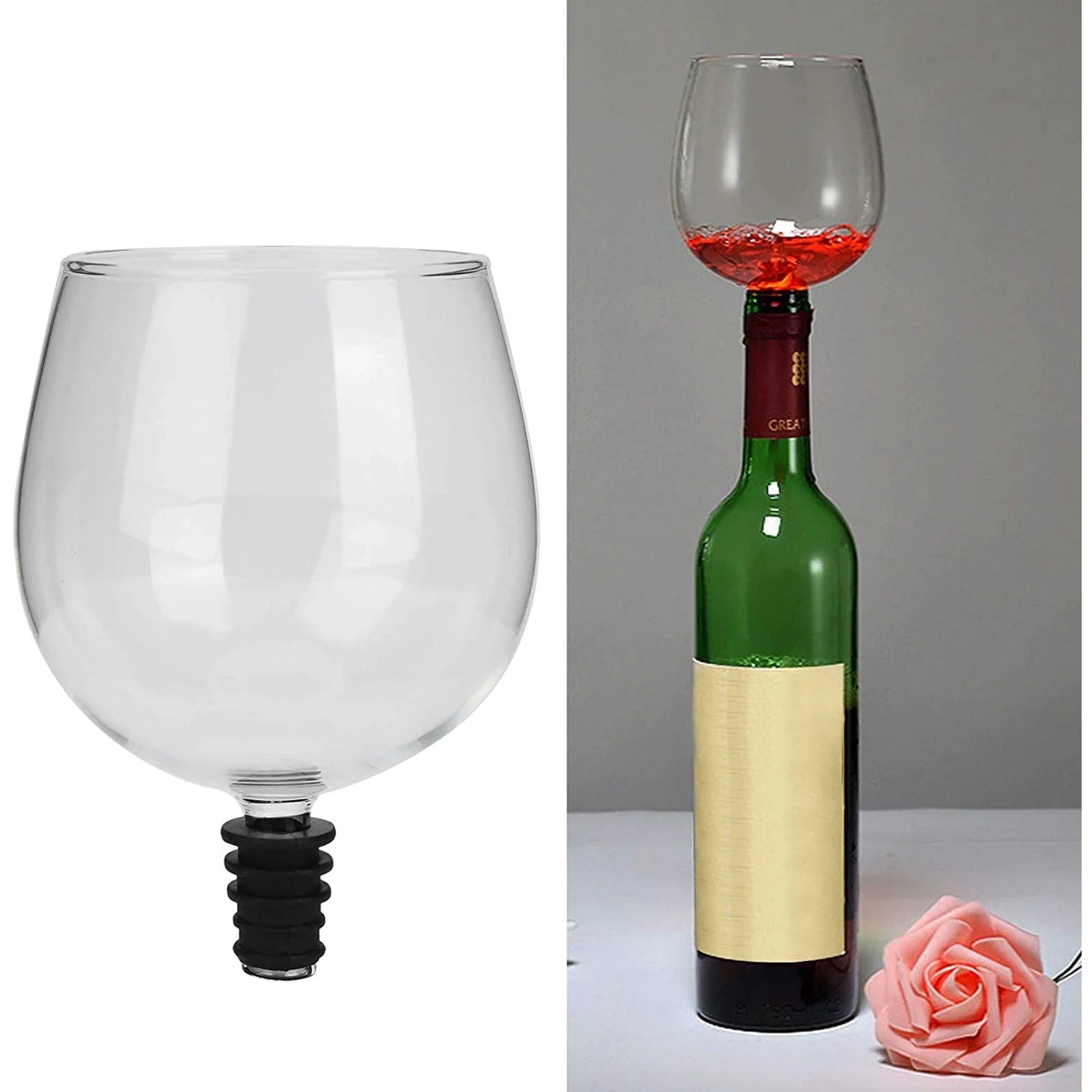 The Wine Glass Topper, a unique and elegant accessory that transforms any wine bottle into a personal wine glass, allowing for gentle aeration and enhanced flavor.