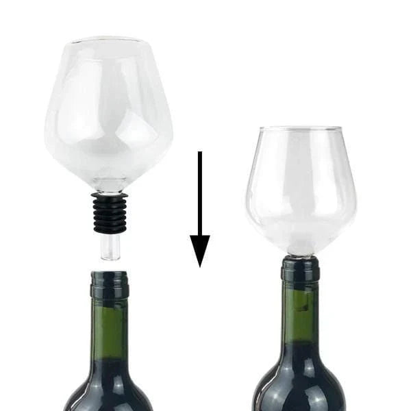 The Wine Glass Topper, a unique and elegant accessory that transforms any wine bottle into a personal wine glass, allowing for gentle aeration and enhanced flavor.