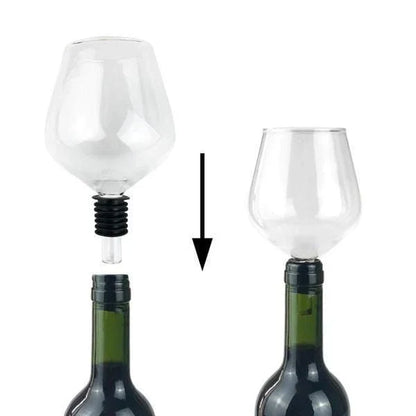 The Wine Glass Topper, a unique and elegant accessory that transforms any wine bottle into a personal wine glass, allowing for gentle aeration and enhanced flavor.