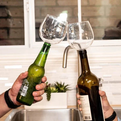 The Wine Glass Topper, a unique and elegant accessory that transforms any wine bottle into a personal wine glass, allowing for gentle aeration and enhanced flavor.