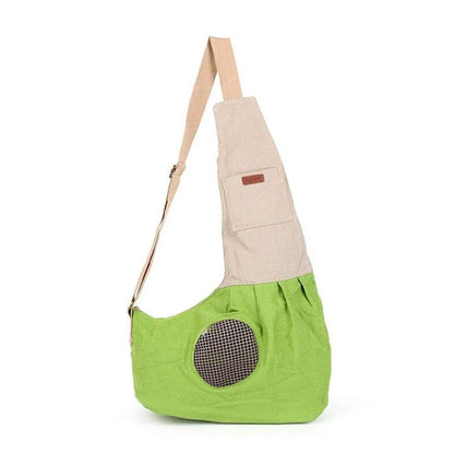 Breathable canvas crossbody carrier for dogs, puppies, and cats in green color