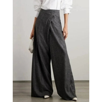 Chic high-waist woolen wide-leg pants in black, navy, and beige colors for fashionable women