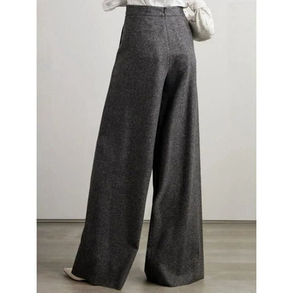 Chic high-waist woolen wide-leg pants in black, navy, and beige colors for fashionable women