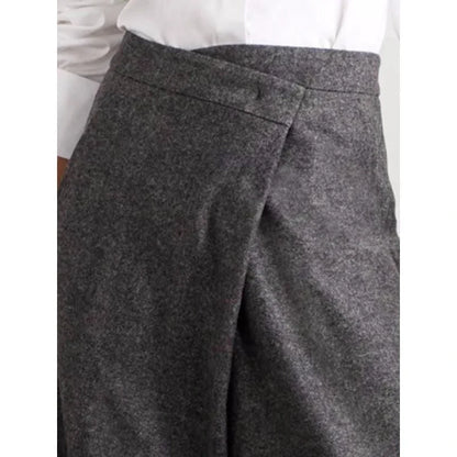 Chic high-waist woolen wide-leg pants in black, navy, and beige colors for fashionable women