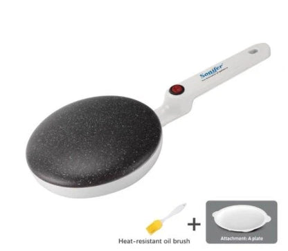 Breakfast Crepe Maker with Spherical Non-Stick Baking Pan for Effortless Crepe Flipping
