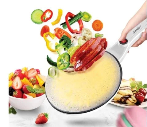 Breakfast Crepe Maker with Spherical Non-Stick Baking Pan for Effortless Crepe Flipping