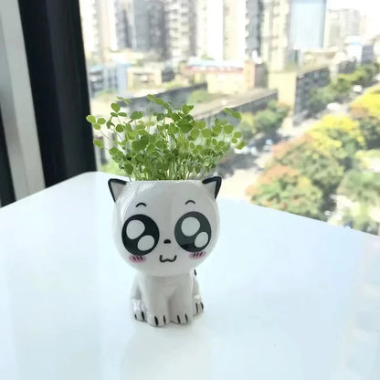 Charming mini cat-shaped ceramic plant pot with a glossy finish, perfect for adding a touch of whimsy to your indoor garden