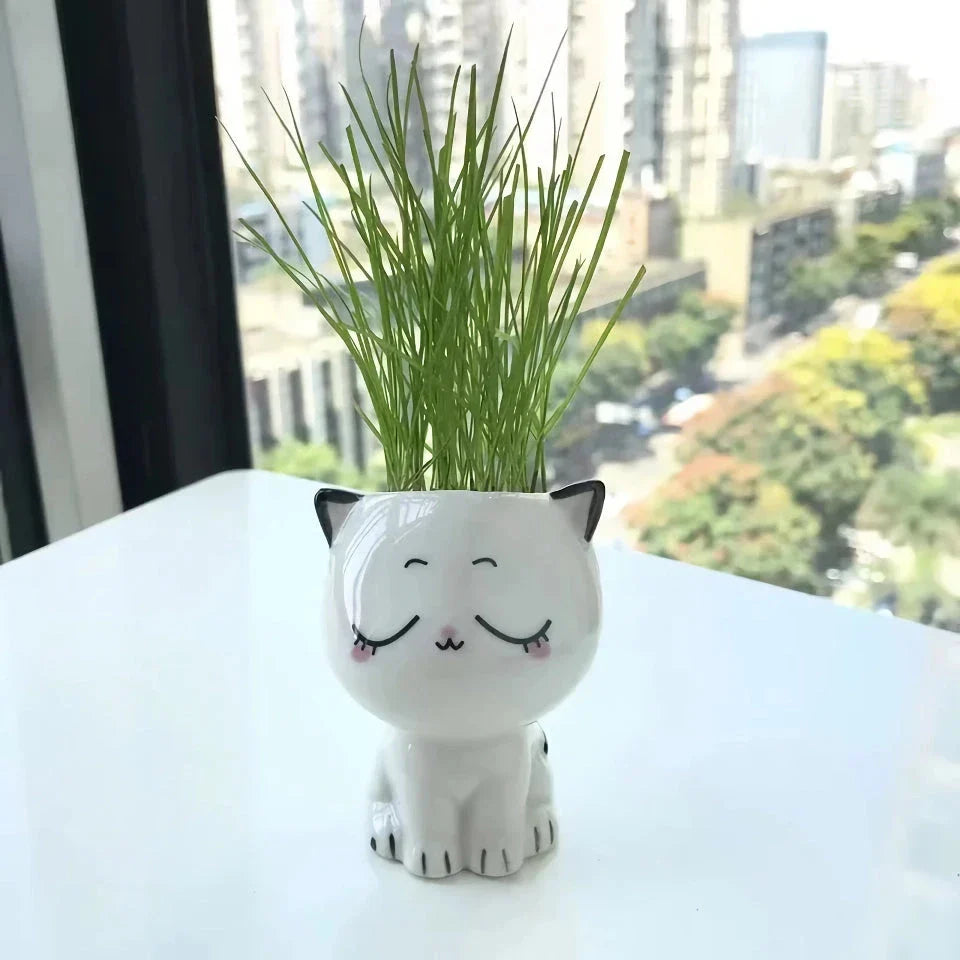 Charming mini cat-shaped ceramic plant pot with a glossy finish, perfect for adding a touch of whimsy to your indoor garden