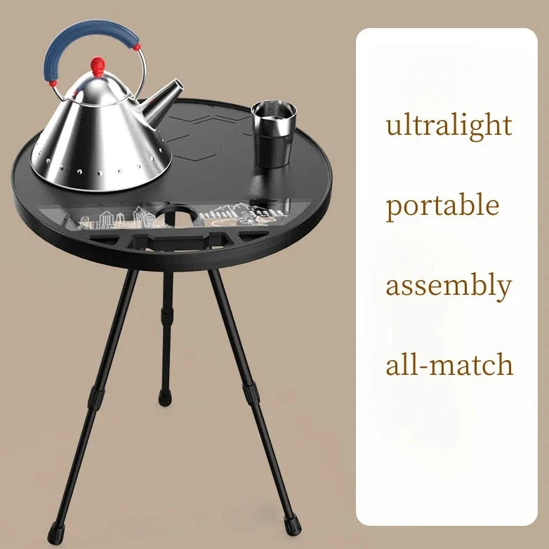 Portable Folding Round Camping Table with Light Stand for Outdoor Activities Like Picnics, Beach Parties, and Barbecues