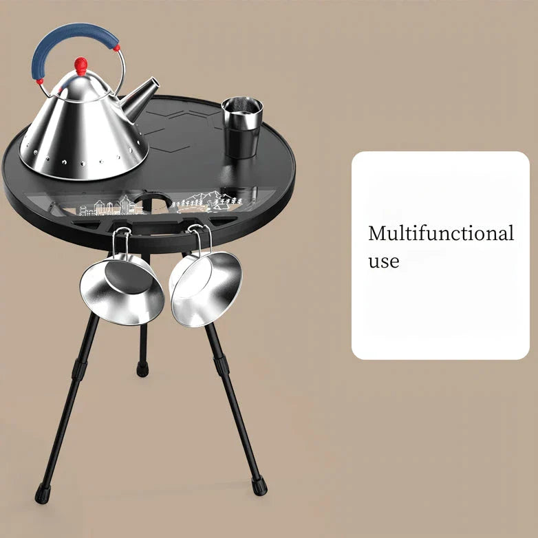 Portable Folding Round Camping Table with Light Stand for Outdoor Activities Like Picnics, Beach Parties, and Barbecues