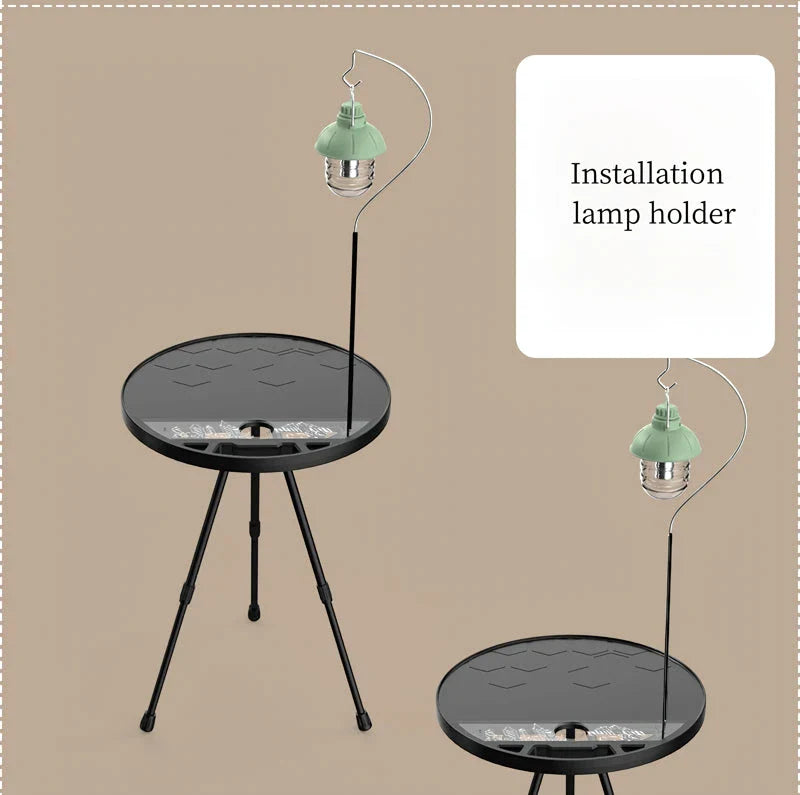 Portable Folding Round Camping Table with Light Stand for Outdoor Activities Like Picnics, Beach Parties, and Barbecues