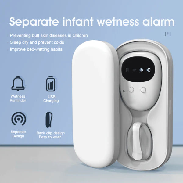 Anti-bedwetting alarm with wireless transmitter, receiver, and charging case for children and elderly users
