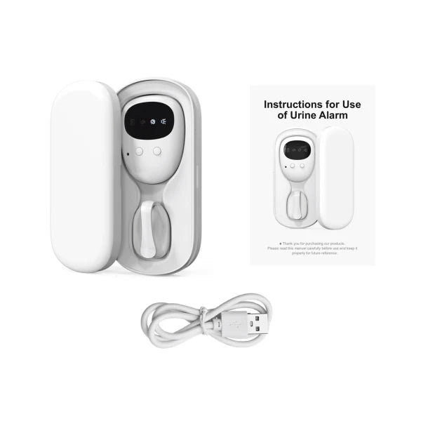 Anti-bedwetting alarm with wireless transmitter, receiver, and charging case for children and elderly users