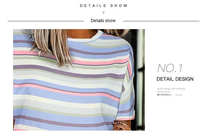 Casual women's suit with colorful striped pattern, featuring European and American-inspired design for comfortable, versatile style.