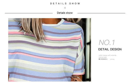 Casual women's suit with colorful striped pattern, featuring European and American-inspired design for comfortable, versatile style.