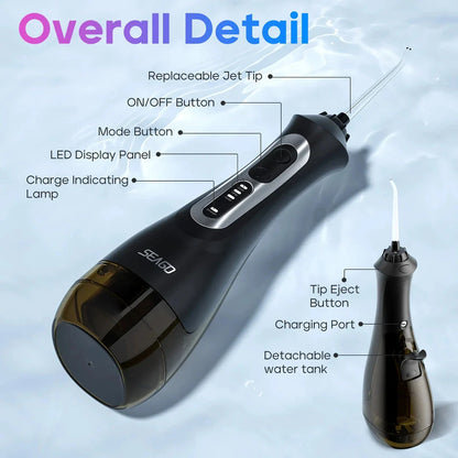 Portable Water Flosser with 3 Cleaning Modes, USB Rechargeable, IPX7 Waterproof for Shower and Sink Use