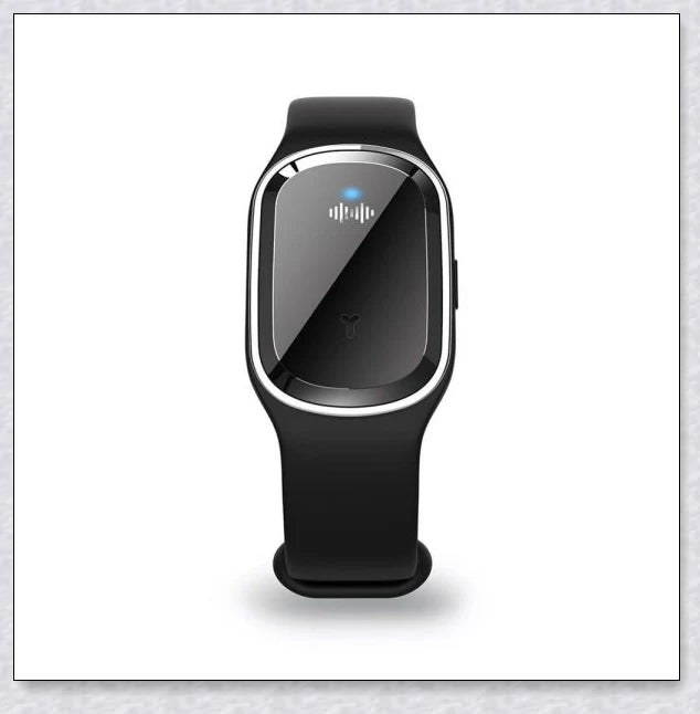 Ultrasonic mosquito repellent bracelet in black, white, and pink colors with a sleek, modern design