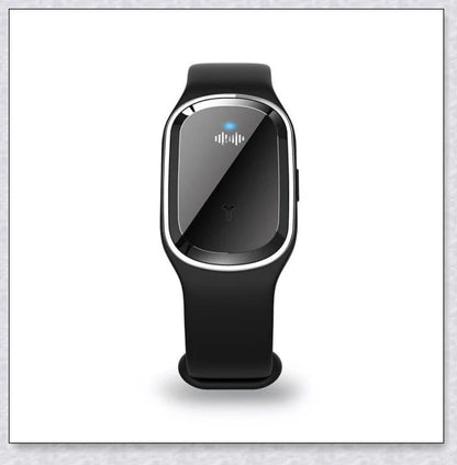 Ultrasonic mosquito repellent bracelet in black, white, and pink colors with a sleek, modern design