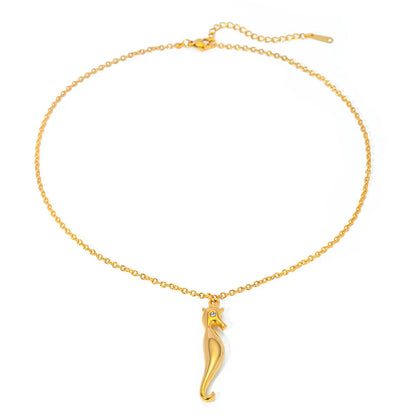 18K gold plated stainless steel pendant necklace featuring a charming seahorse design with sparkling rhinestones