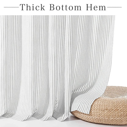 Elegant Linen Button Shower Curtain with Charming Grey Stripe Design and Waterproof Lower Part