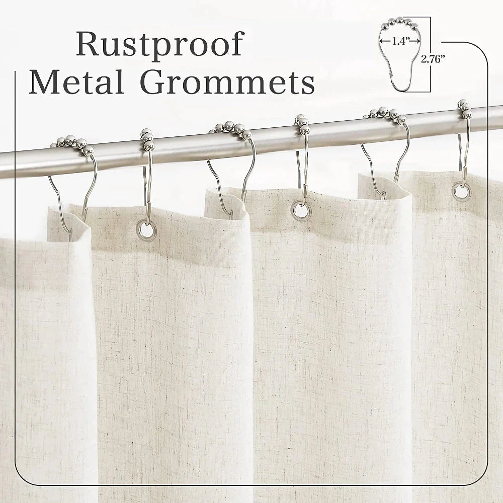Elegant Linen Button Shower Curtain with Charming Grey Stripe Design and Waterproof Lower Part