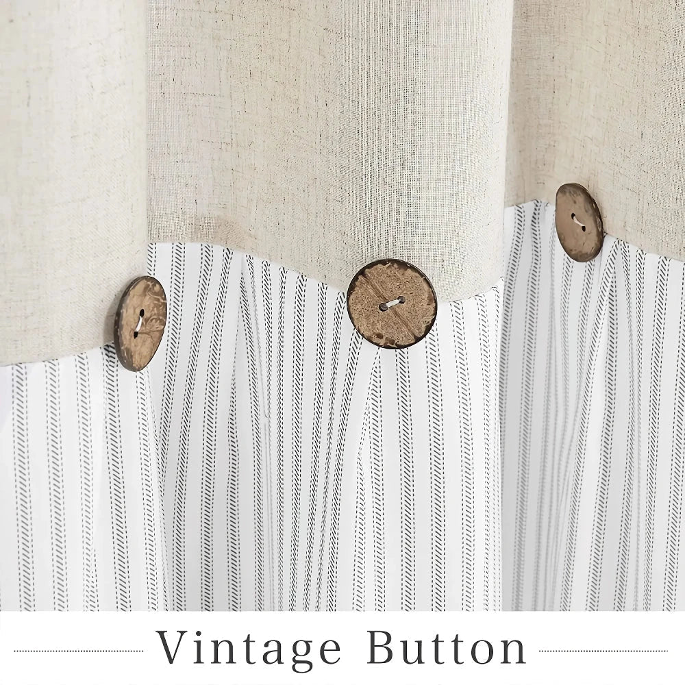 Elegant Linen Button Shower Curtain with Charming Grey Stripe Design and Waterproof Lower Part