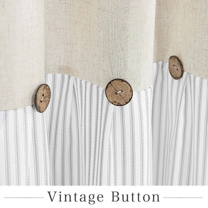 Elegant Linen Button Shower Curtain with Charming Grey Stripe Design and Waterproof Lower Part