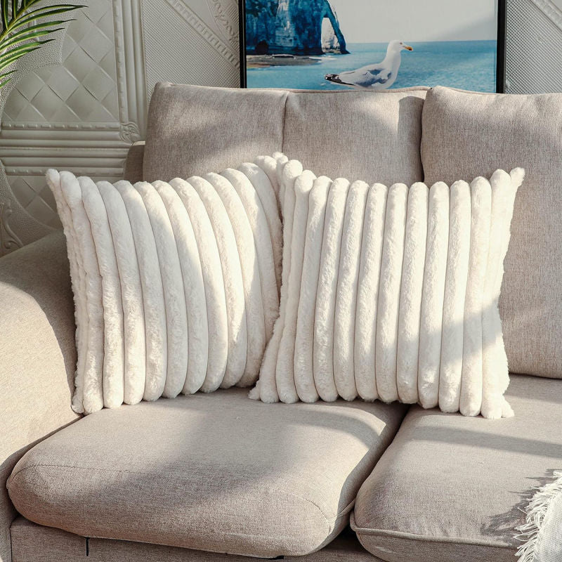 Luxury Faux Rabbit Fur Cushion Cover in a variety of solid colors, including white, apricot, grey, green, and pink